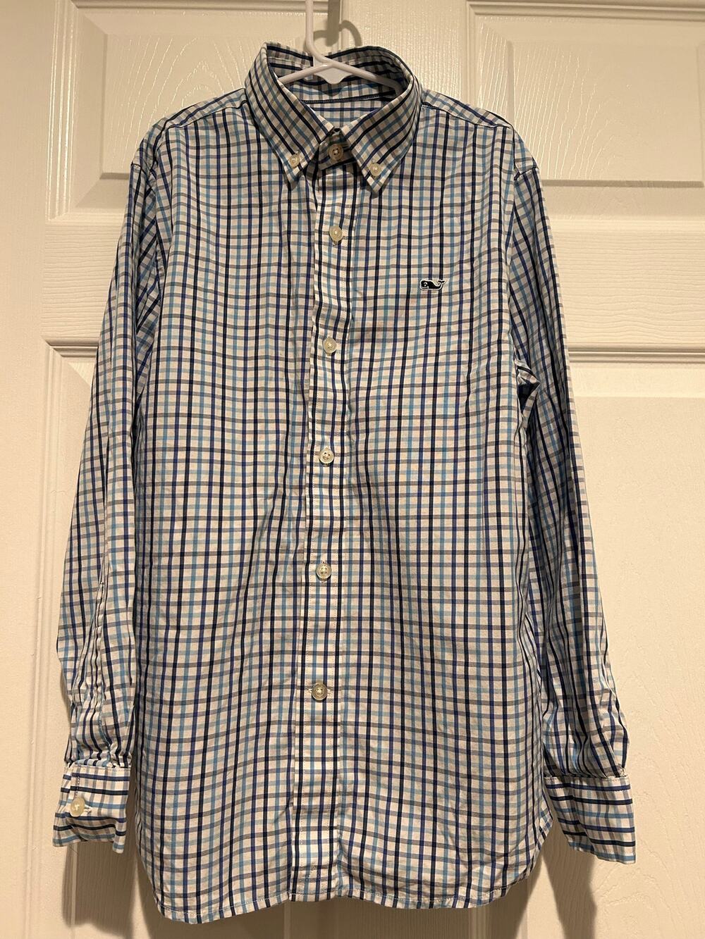 Vineyard Vines Boys S 8-10 Whale Shirt Blue Plaid Check LS Button Down Cotton